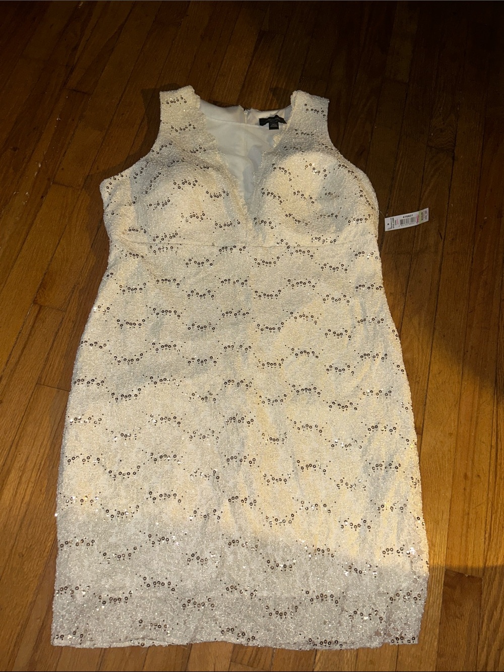 Sleeveless Cream Sequin Lace Mini Dress